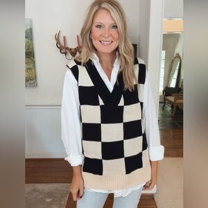 Amazon Checkered Black and Cream Sweater Vest